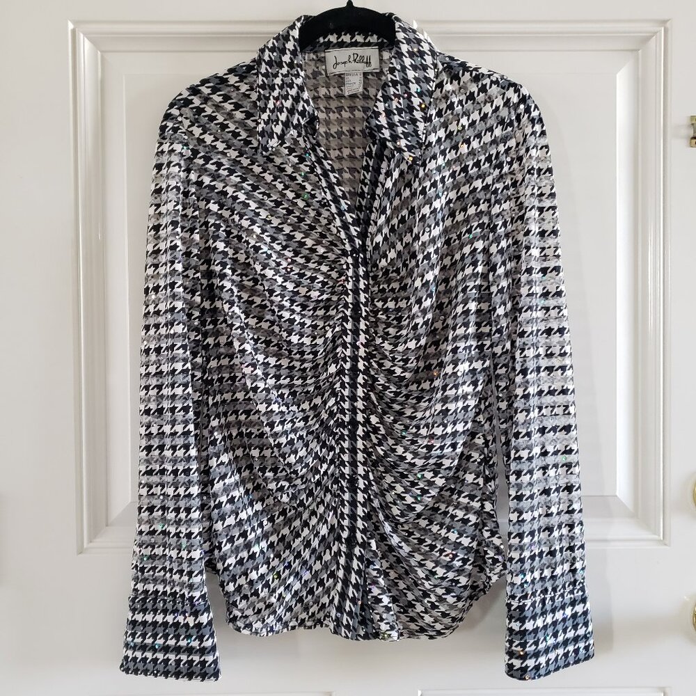 JOSEPH RIBKOFF Long sleeves Rushed Sheer Sequined Stripes Womens Top SZ 12